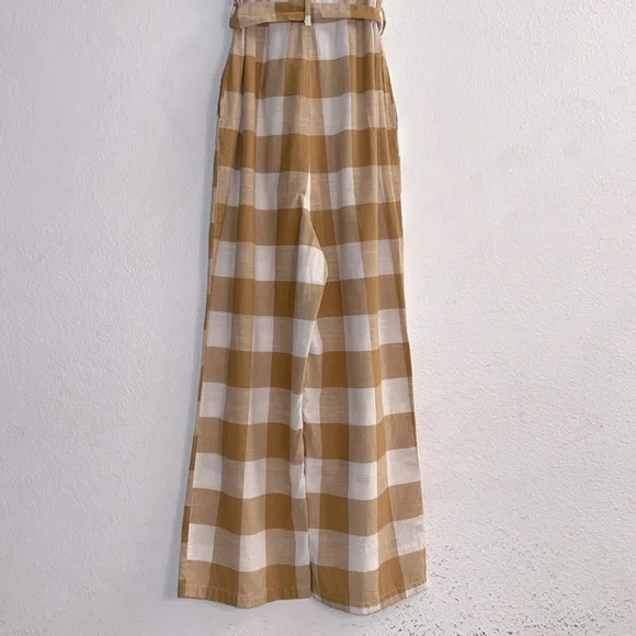 New Trovata Birds of Paradis Tan/White Checkered Jumpsuit Size M